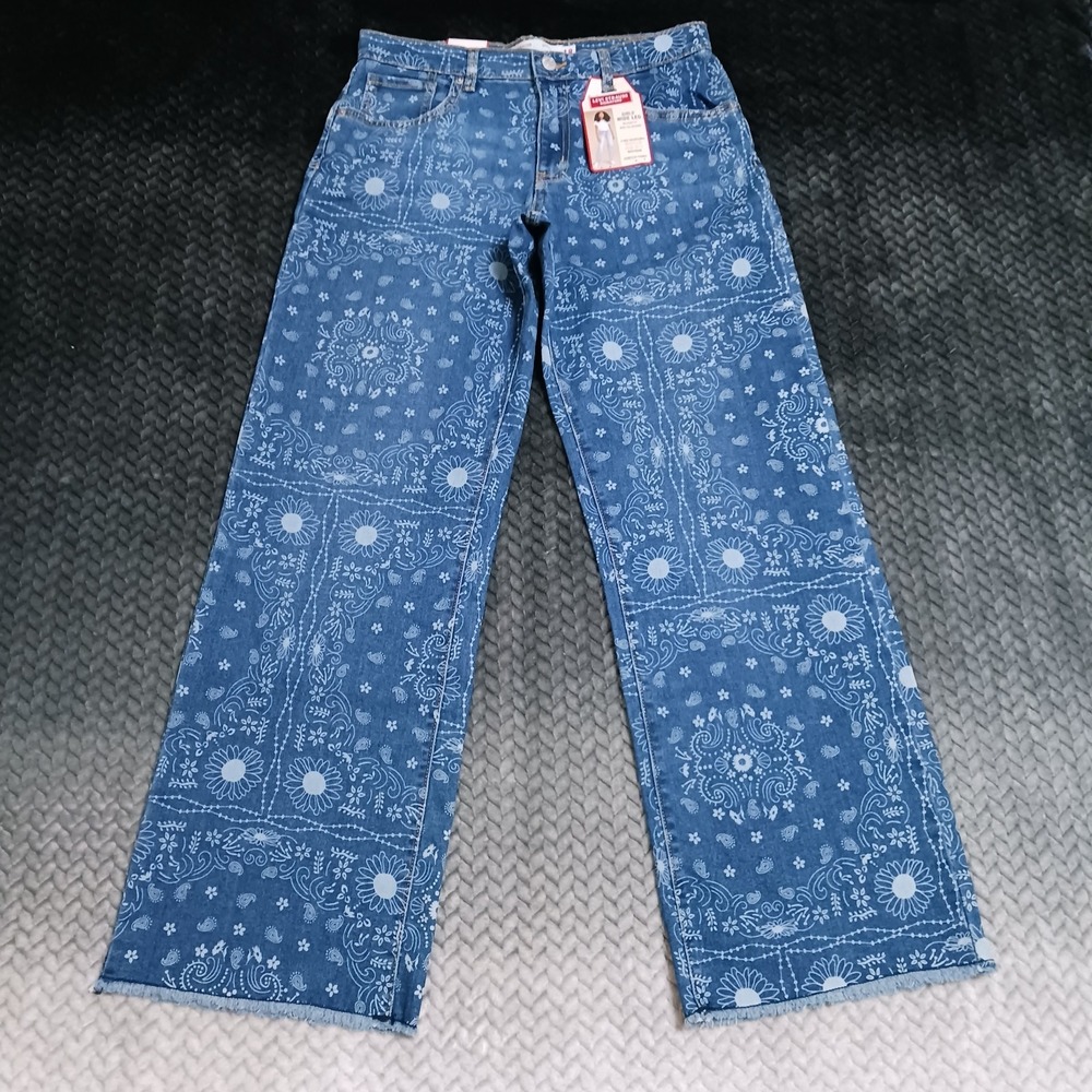 Levi's Jeans Girls 18 Blue Floral Cotton Denim Wide-Leg Relaxed Fit Stretch